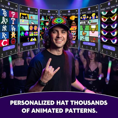 KJOY LED Hat, Bluetooth Rechargeable LED Baseball Caps with Spare Battery, Full Color APP Control Custom Text Patterns Animations Funny Hats for Man Women Black in Saudi Arabia