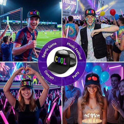 KJOY LED Hat, Bluetooth Rechargeable LED Baseball Caps with Spare Battery, Full Color APP Control Custom Text Patterns Animations Funny Hats for Man Women Black in Saudi Arabia