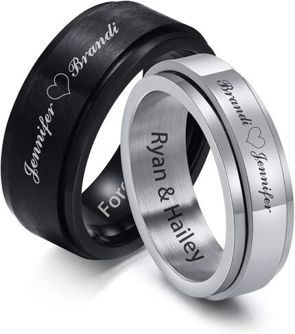 Personalized Couple Rings,Custom Engrave Stainless Steel His and Her Matching Promise Wedding Ring Set for Men Women bf gf husband wife,Custom Spinner Rings,Customized Gifts for Valentine's Day in Saudi Arabia