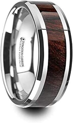 Thorsten Kevaz Bubinga Wood Inlaid Tungsten Carbide Ring with Bevels Jewelry - 8mm in Saudi Arabia