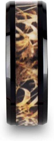 TUNDRA Black Ceramic Wedding Band with Leaves Grassland Camo Inlay Ring - 8mm in Saudi Arabia