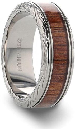 Thorsten OHANA Koa Wood Inlaid Titanium Men’s Wedding Ring with Intricate Edges - 6mm - 10mm in Saudi Arabia