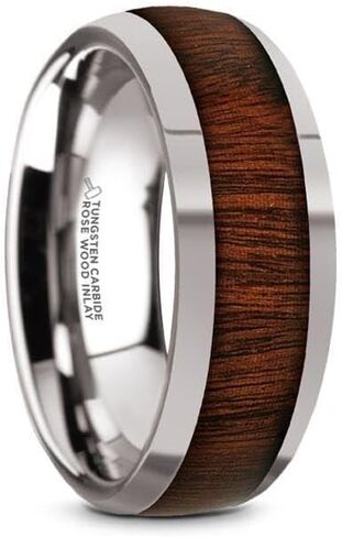 DALBERG Tungsten Carbide Rosewood Inlay Polished Finish Men’s Domed Wedding Ring - 8mm in Saudi Arabia