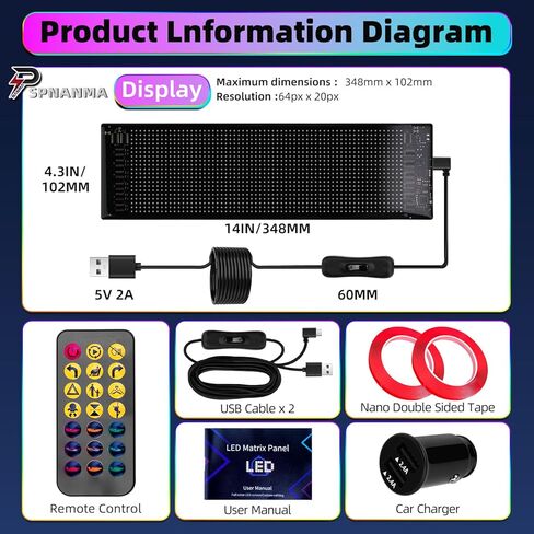 شاشة LED ذات عيون شيطانية مكونة من قطعتين للزجاج الأمامي للسيارة، لوحة مصفوفة LED قابلة للبرمجة مقاس 14 بوصة × 4.3 بوصة، لافتة مرنة مقاومة للماء لسيارة السيدان/سيارات الدفع الرباعي/الشاحنة - تطبيق بلوتوث/يعمل بمنفذ USB in Kuwait