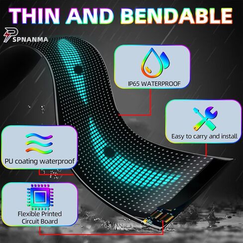 شاشة LED ذات عيون شيطانية مكونة من قطعتين للزجاج الأمامي للسيارة، لوحة مصفوفة LED قابلة للبرمجة مقاس 14 بوصة × 4.3 بوصة، لافتة مرنة مقاومة للماء لسيارة السيدان/سيارات الدفع الرباعي/الشاحنة - تطبيق بلوتوث/يعمل بمنفذ USB in Kuwait