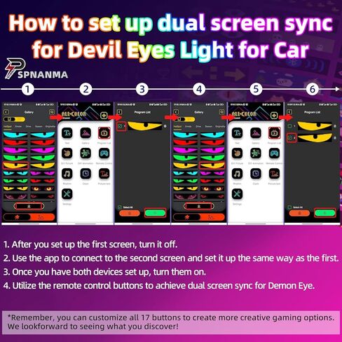 شاشة LED ذات عيون شيطانية مكونة من قطعتين للزجاج الأمامي للسيارة، لوحة مصفوفة LED قابلة للبرمجة مقاس 14 بوصة × 4.3 بوصة، لافتة مرنة مقاومة للماء لسيارة السيدان/سيارات الدفع الرباعي/الشاحنة - تطبيق بلوتوث/يعمل بمنفذ USB in Kuwait