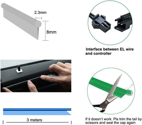 9.8ft EL سلك أزرق للسيارة، ضوء داخلي للسيارة، يعمل بمنفذ USB 6 مم شريط إضاءة مرن قابل للانحناء للسيارة، مناسب لتزيين لوحة القيادة/الباب/الأدوات in Kuwait
