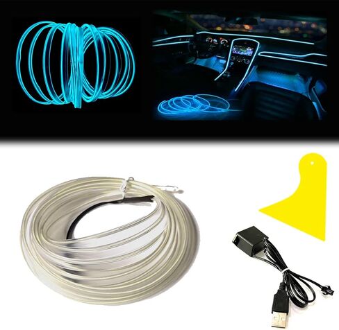 9.8ft EL Wire Blue Car Interior Light, USB-Powered 6mm Flexible Bendable Car Atmosphere Light Strip, Suitable for Dashboard/Door/Instrument Panel Decoration in Saudi Arabia