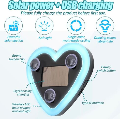 Solar-Powered Heart-Shaped Neon Led Light, Multi-Mode Car Window Wireless Led Ambient Light with Silicone Suction Cup & Charging Cable Accessories for Christmas Valentine or Anniversary in Saudi Arabia