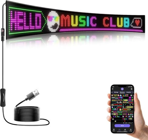 LED Sign - APP Control Scrolling&Stationary Display DIY Programmable Custom Sign Waterproof Flexible USB 5V for Window Ads,Parties Weddings Store Bar Hotel NEMGOME (Black, 27x5in) in Saudi Arabia
