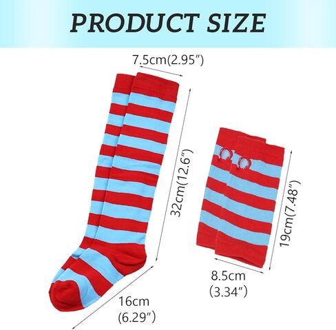 مجموعة أزياء مكونة من 4 قطع من التول الأزرق، قمصان Dr Suess Thing 1 تتضمن تنانير قصيرة وعصابة رأس طويلة وركبة وفخذك وجوارب مخططة عالية وقفازات لأزياء شخصيات الكتب للأطفال in Kuwait