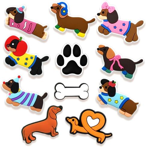 11pcs Dachshund Dog Shoe Charms, PVC Animals Decorations Charms for Shoes, Sandals, Bags, Gifts for Birthday, Holiday, Party in Kuwait