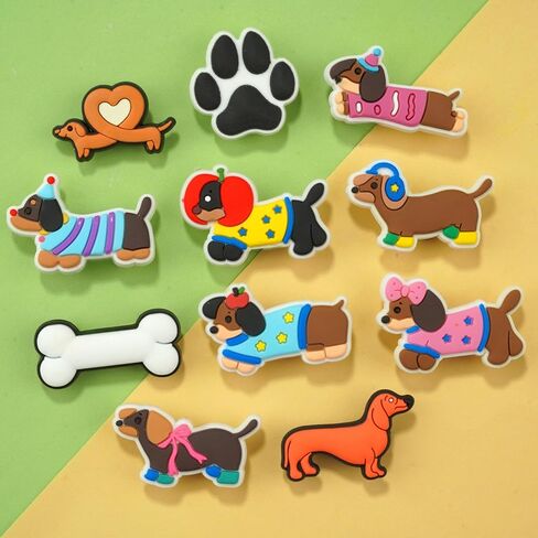 11pcs Dachshund Dog Shoe Charms, PVC Animals Decorations Charms for Shoes, Sandals, Bags, Gifts for Birthday, Holiday, Party in Kuwait