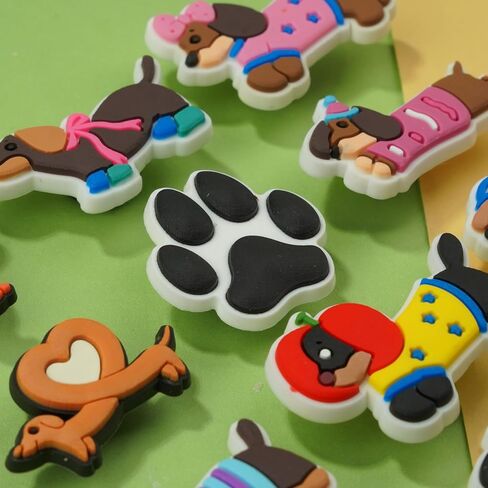 11pcs Dachshund Dog Shoe Charms, PVC Animals Decorations Charms for Shoes, Sandals, Bags, Gifts for Birthday, Holiday, Party in Kuwait