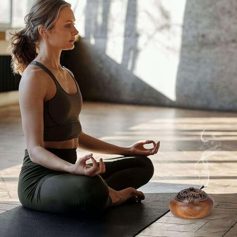 2 Pack Incense Cone Holder, Wooden Incense Burner with Brass Cover, Bakhoor Burners for Sticks Coil, Frankincense Room Home Decor Yoga Spa Meditation (R) in Kuwait