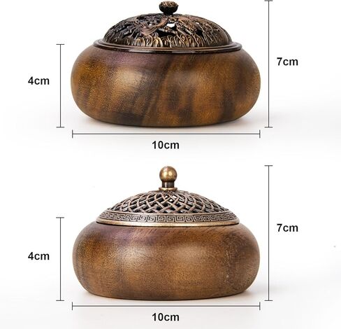 2 Pack Incense Cone Holder, Wooden Incense Burner with Brass Cover, Bakhoor Burners for Sticks Coil, Frankincense Room Home Decor Yoga Spa Meditation (R) in Kuwait