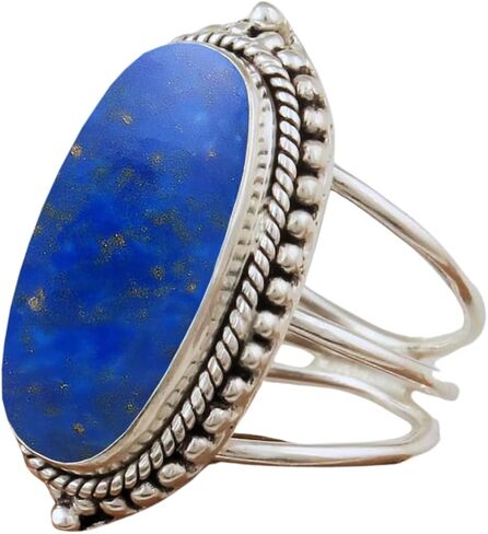 Designer Purple Turquoise 925 Sterling Silver Ring Handmade Three Band Oval Long Stone Boho Statement Jewelry for Women Beautiful Gift for Wedding Anniversary By Silverekh in Kuwait