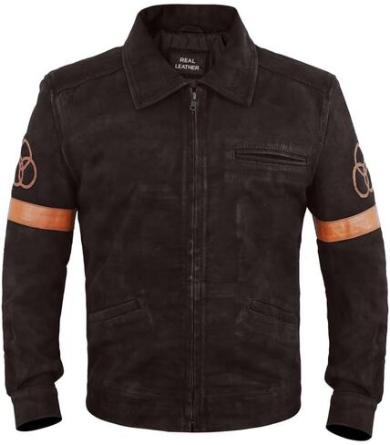 SpazeUp Walking Rick Grimse Jacket Mens - Brown Suede Jacket Men - Sherpa Collar Suede Leather Jackets Men in Saudi Arabia