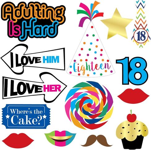 18th Birthday Photo Booth Props - 40 Pieces - Funny Birthday Party Supplies for Him or Her - Photo Booth Decorations, Favors and Gifts in Saudi Arabia