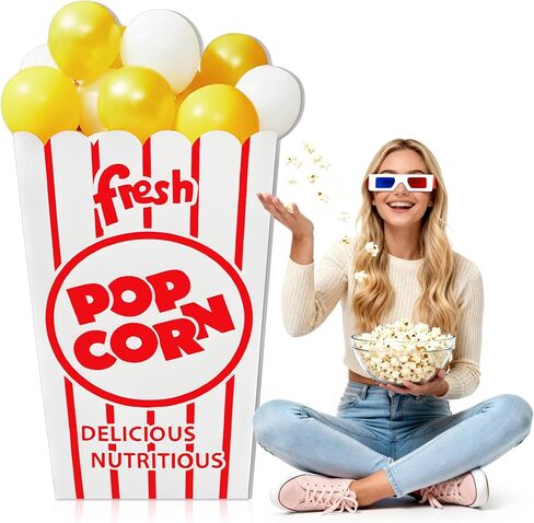 ديكور حفلات سيرك الكرنفال، صندوق بالونات الفشار مقاس 47 بوصة من الورق المقوى، صندوق فشار كبير مخطط باللونين الأحمر والأبيض، دعائم صور لليلة الفيلم، الكرنفالات، السيرك، الحفلات ذات الطابع الخاص، المسرح in Kuwait