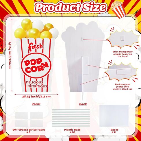 ديكور حفلات سيرك الكرنفال، صندوق بالونات الفشار مقاس 47 بوصة من الورق المقوى، صندوق فشار كبير مخطط باللونين الأحمر والأبيض، دعائم صور لليلة الفيلم، الكرنفالات، السيرك، الحفلات ذات الطابع الخاص، المسرح in Kuwait