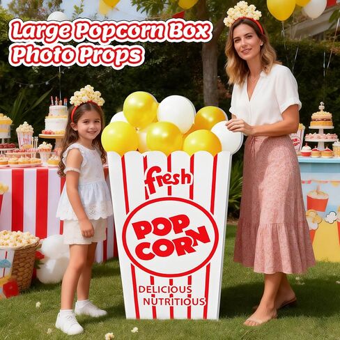 ديكور حفلات سيرك الكرنفال، صندوق بالونات الفشار مقاس 47 بوصة من الورق المقوى، صندوق فشار كبير مخطط باللونين الأحمر والأبيض، دعائم صور لليلة الفيلم، الكرنفالات، السيرك، الحفلات ذات الطابع الخاص، المسرح in Kuwait