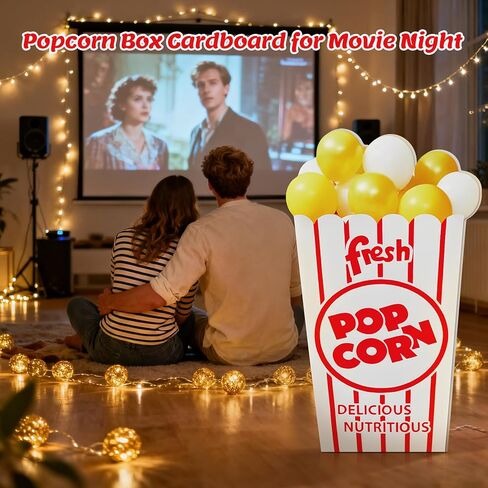 ديكور حفلات سيرك الكرنفال، صندوق بالونات الفشار مقاس 47 بوصة من الورق المقوى، صندوق فشار كبير مخطط باللونين الأحمر والأبيض، دعائم صور لليلة الفيلم، الكرنفالات، السيرك، الحفلات ذات الطابع الخاص، المسرح in Kuwait