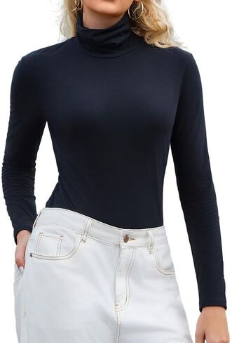Women's Cotton Turtleneck Top Long Sleeve Thermal Undershirts Base Layer Tee in Saudi Arabia