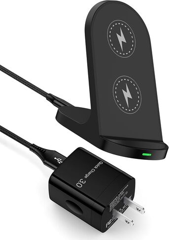 Wireless Charger Stand, Android Cordless QI Charging Pad for Galaxy S24 Ultra 23, Google Pixel 8 Pro 8a 7, Apple iPhone 15 14, 15W Wireless Phone Charging Station Fast Power Adapter Included in Kuwait