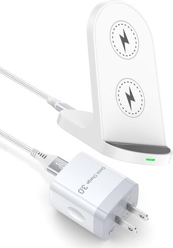 Wireless Charger Stand, Android Cordless QI Charging Pad for Galaxy S24 Ultra 23, Google Pixel 8 Pro 8a 7, Apple iPhone 15 14, 15W Wireless Phone Charging Station Fast Power Adapter Included in Kuwait