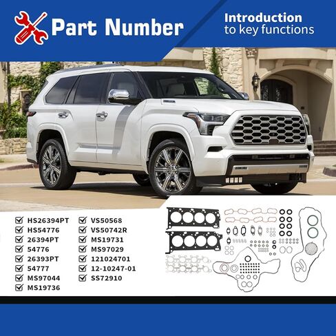 HS26394PT Cylinder Head Gasket Set Compatible with Sequoia Tundra Land Cruiser GX460 LX570 4.6L 5.7L V8 2007-2019 in Saudi Arabia