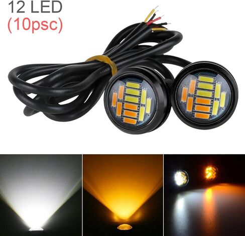 10 قطعة 23 مللي متر LED عين النسر أضواء 12 فولت ثنائي اللون 4014 12 SMD سيارة النهار تشغيل أضواء بقعة مصباح إشارة أبيض أصفر احتياطية وقوف السيارات لمبة in Kuwait