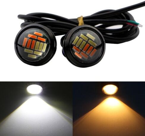 10 قطعة 23 مللي متر LED عين النسر أضواء 12 فولت ثنائي اللون 4014 12 SMD سيارة النهار تشغيل أضواء بقعة مصباح إشارة أبيض أصفر احتياطية وقوف السيارات لمبة in Kuwait