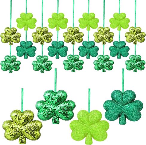 Bucherry 18 Pcs St. Patrick 's Day Shamrock Ornaments 2.4'' Good Luck Clover Hanging Bauble Trefoil Pendant Decorations for Tree Table Vase Tray Shelf St. Patrick's Day Party Decor (Glitter) in Saudi Arabia