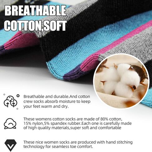 Colorful Striped Socks for Women Cotton Casual Work Running Black White Grey Socks Size 7-9 and 9-11 6 Pairs in Saudi Arabia