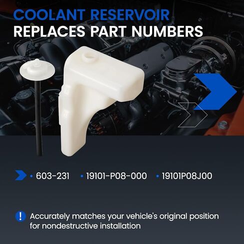 Engine Coolant Reservoir Tank 603-231 Compatible with Honda Civic Civic del Sol 1992-1997 Compatible with Honda Civic del Sol 1993-1997 Civic 1992-1995 1.5L 1.6L L4 Replace 19101-P08-000 in Saudi Arabia