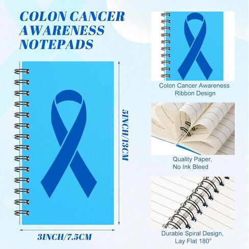 12 Sets Colon Cancer Awareness Notepads Blue Ribbon Retractable Pens Prostate Colorectal Colon Notebooks Ribbon Ballpoint Pens Survivor Fighter Charity Fundraising Event Gift in Saudi Arabia