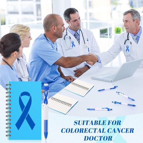 12 Sets Colon Cancer Awareness Notepads Blue Ribbon Retractable Pens Prostate Colorectal Colon Notebooks Ribbon Ballpoint Pens Survivor Fighter Charity Fundraising Event Gift in Saudi Arabia