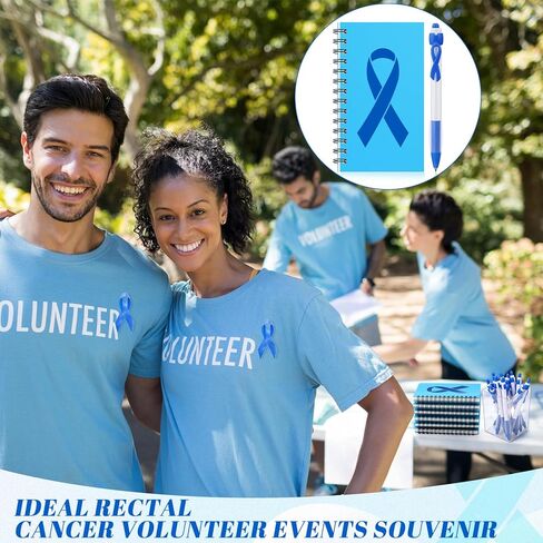 12 Sets Colon Cancer Awareness Notepads Blue Ribbon Retractable Pens Prostate Colorectal Colon Notebooks Ribbon Ballpoint Pens Survivor Fighter Charity Fundraising Event Gift in Saudi Arabia