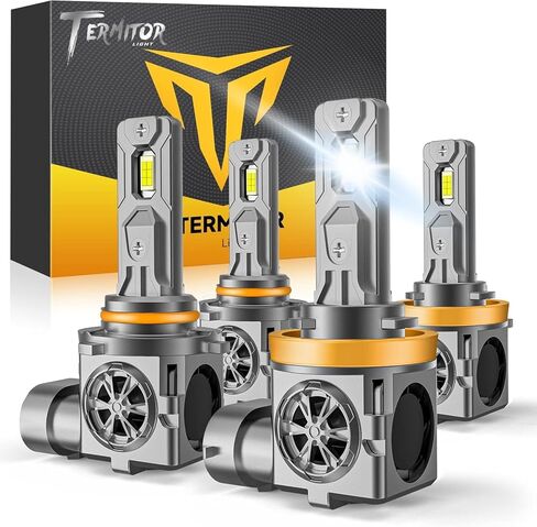 مجموعة مصابيح إضاءة H11 9005 مطورة، 120,000 لومن 1200% مصابيح H9 H8 فائقة السطوع، عمر طويل 85,000 ساعة، مجموعة مصابيح هالوجين 1:1 Plug-N-Play H9 H8 HB3، 6500 كلفن أبيض، حزمة من 4 in Kuwait