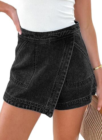 تنانير Sidefeel Skorts للنساء من الدنيم تنورة قصيرة صيفية كاجوال بخصر عالٍ من الجينز قابلة للتمدد in Saudi Arabia