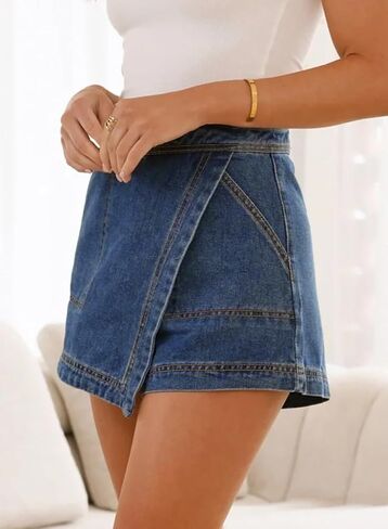 تنانير Sidefeel Skorts للنساء من الدنيم تنورة قصيرة صيفية كاجوال بخصر عالٍ من الجينز قابلة للتمدد in Kuwait