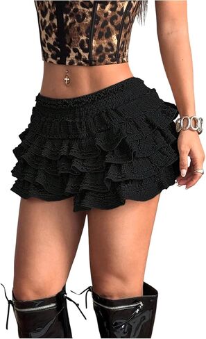 Milumia Women's Y2k Ruffle Layered Bloomers Shorts Elastic Low Waist Mini Skort Y2k Pettipants in Saudi Arabia