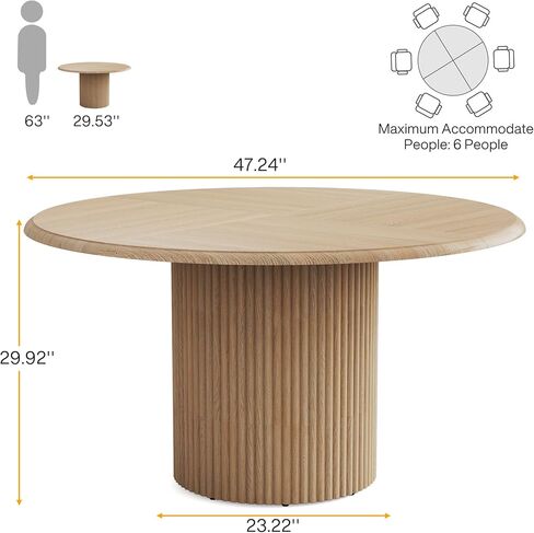 Tribesigns 47" Round Conference Table for 4-6 People, Farmhouse Wooden Meeting Room Table with Sturdy Fluted Metal Base, Modern Office Training Desk for Office, Conference Room in Saudi Arabia