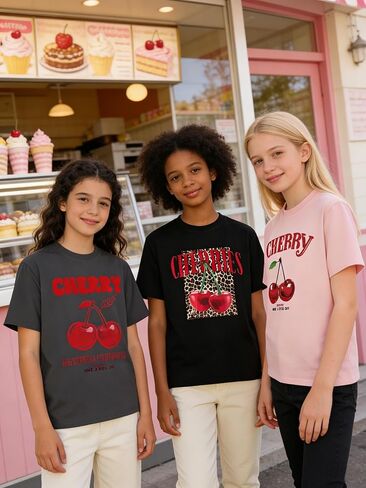 3-Pack Girls Short Sleeve Graphic Tees, Printed Crew Neck T-Shirts for Kids 8–14 in Saudi Arabia