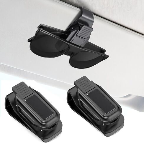 Dsycar 2 Pack Sunglasses Holder for Car, One-Handed-Operation Visor Sunglass Holder Clip, Easy Access Storage for Driving, Universal Fits Eyeglasses Clip Compatible with All Glasses (Black) in Saudi Arabia