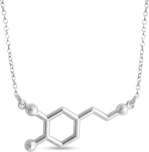 AZAGGI 925 Sterling Silver Necklace Dopamine Molecule Pleasure Hormone Chemical Structure Charm Pendant Jump Ring Necklace in Saudi Arabia