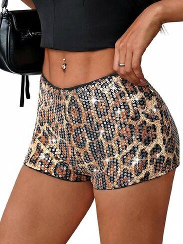 OLYCN Women's Y2K Sequin Micro Shorts Low Rise Bodycon Sparkly Mini Shorts Sexy Going Out Bottoms Rave Party Clubwear in Kuwait