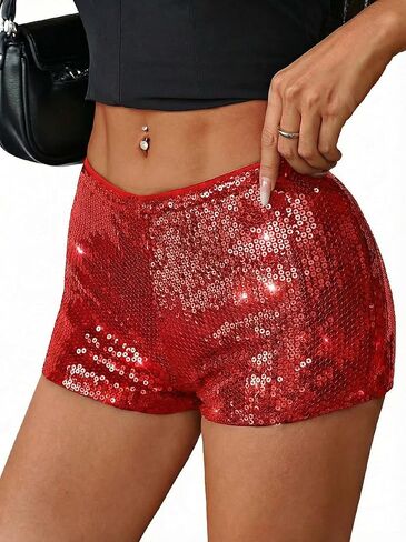 OLYCN Women's Y2K Sequin Micro Shorts Low Rise Bodycon Sparkly Mini Shorts Sexy Going Out Bottoms Rave Party Clubwear in Kuwait