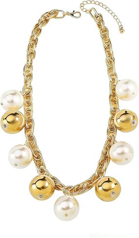 قلادة مطرزة باللؤلؤ على شكل كرة مكتنزة للنساء، قلادات فضية كبيرة مستديرة من الخرز، إكسسوارات مجوهرات عصرية هدية للحفلات in Kuwait